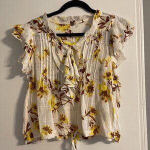 Free People Naya Ivory Printed Top Size Small